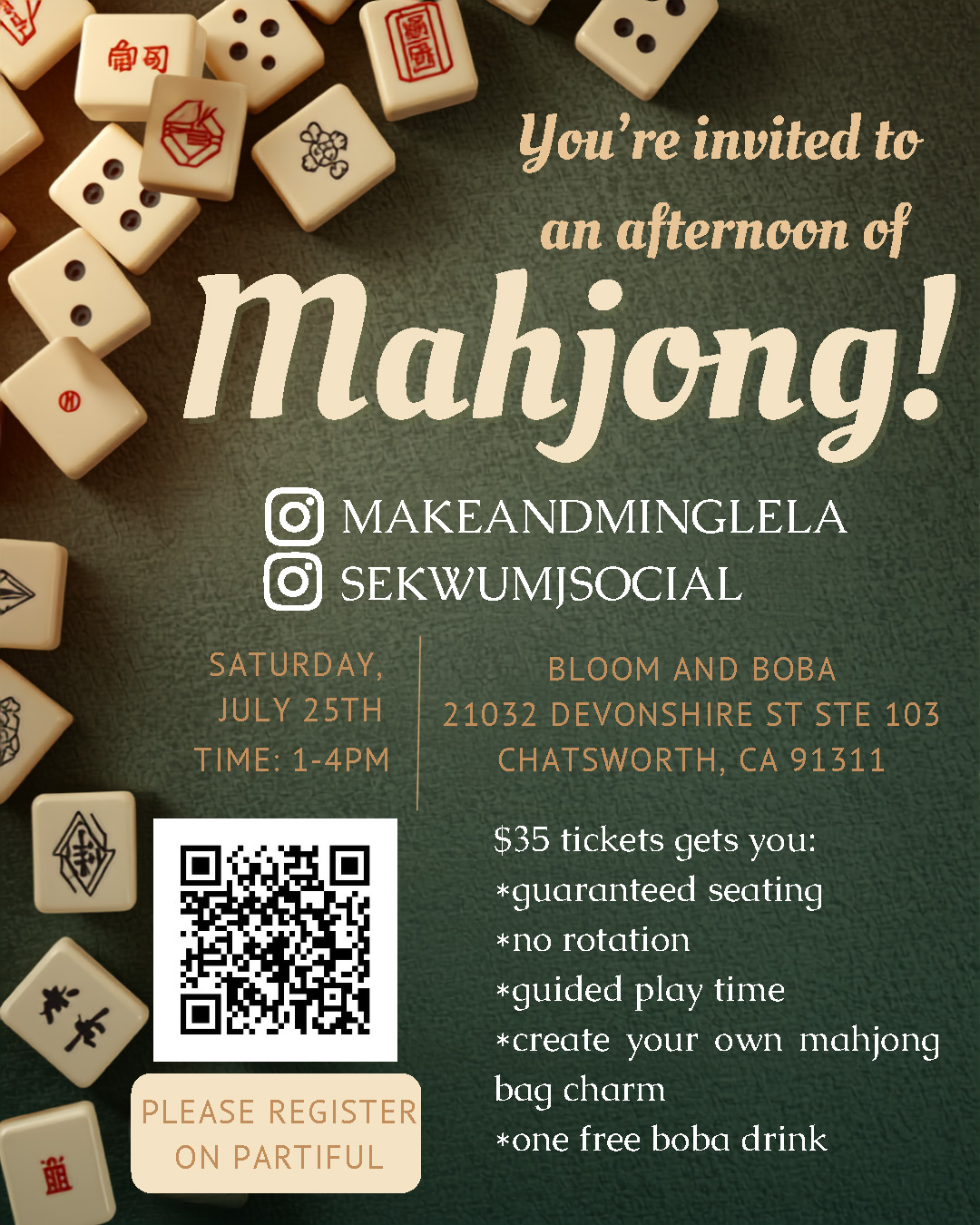 Mahjong Event at Bloom & Boba